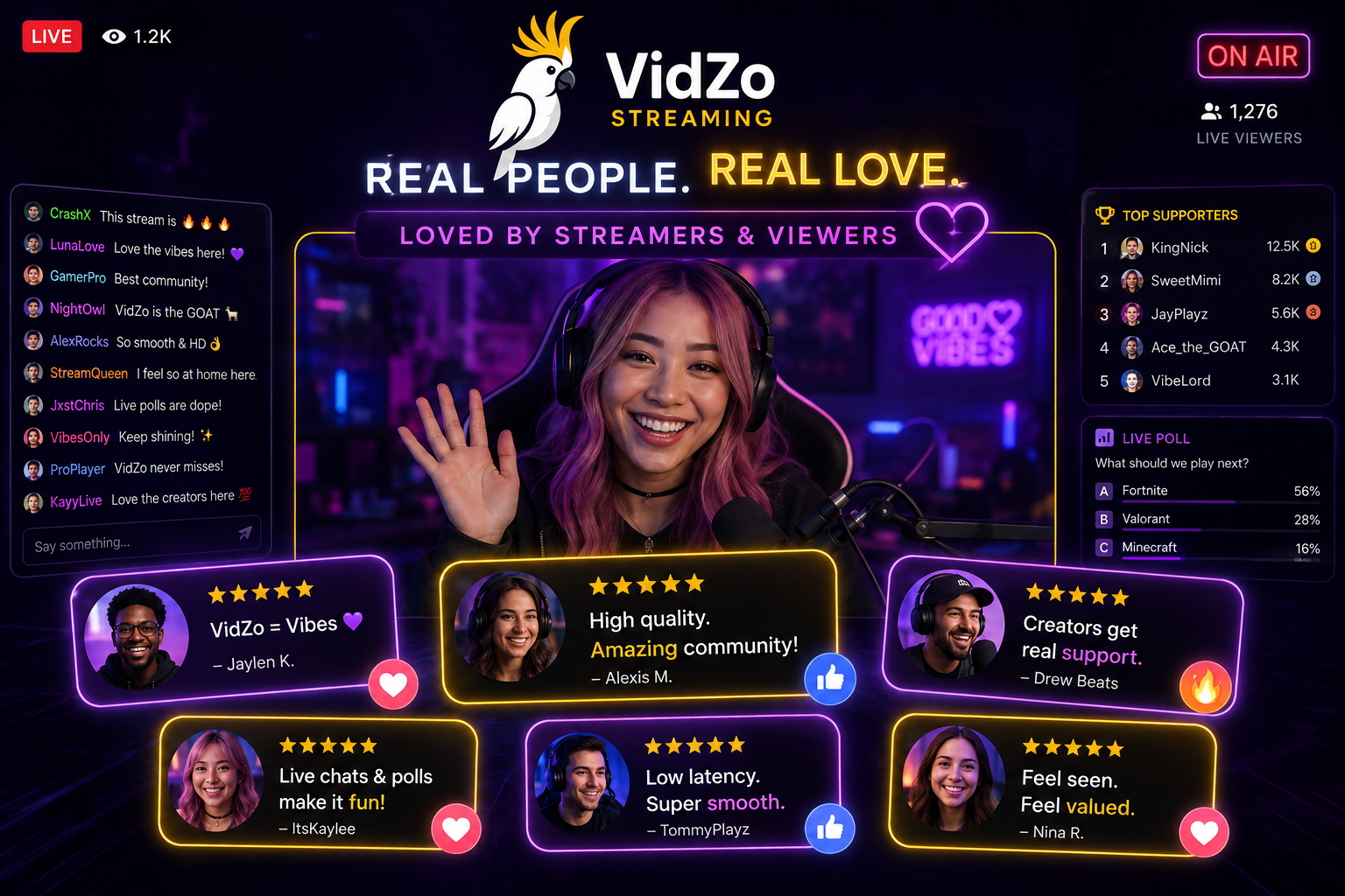 VidZo Streaming community testimonials
